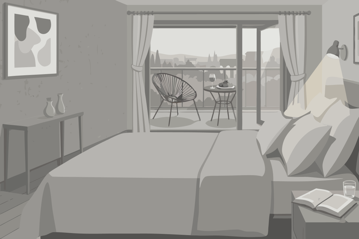 Habitación con cama extragrande y balcón